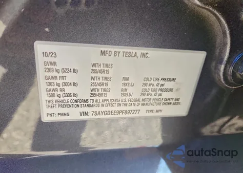2023 Tesla Model Y from USA, damaged, VIN 7SAYGDEE9PF897277